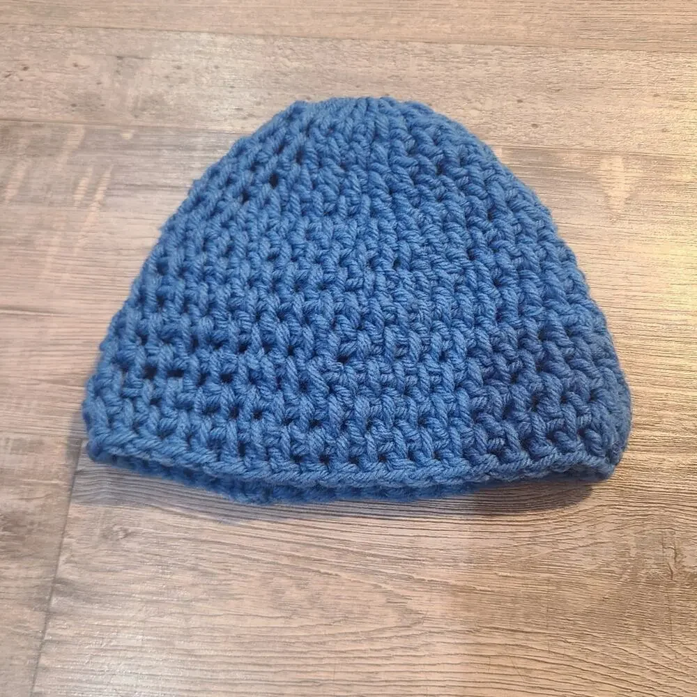 Handmade baby blue knitted beanie